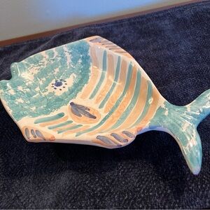 VTG MCM La Musa Art Pottery FISH Hand Painted Modernist Decor‎ ITALY Signed